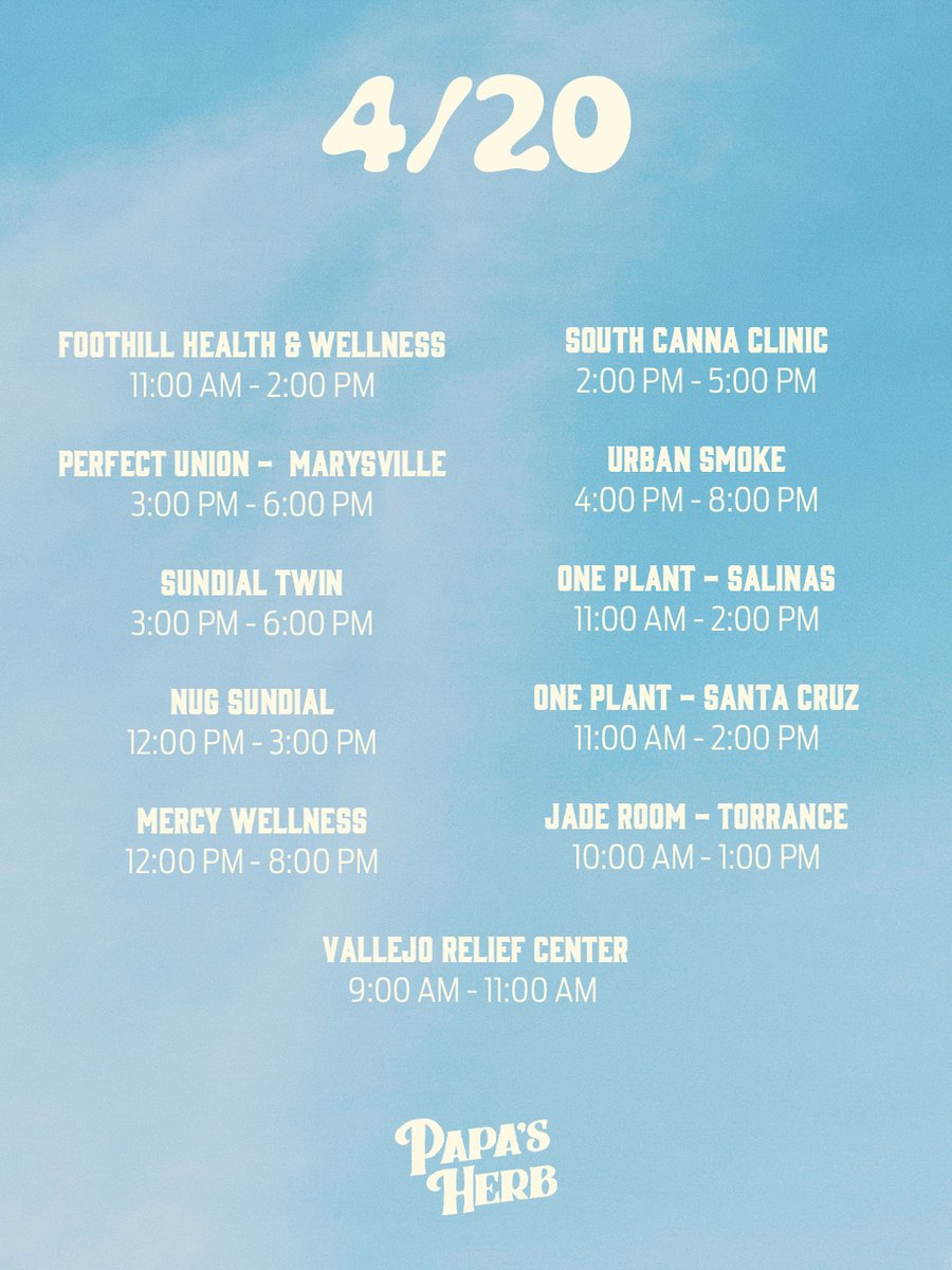 PapasHerb's tweet image. CALIFORNIA 🌴 - We have an exciting 420 lined up for you! 🔥 Pop-ups, events, good vibes and a whole lot going on …. come say Hi!! 💚

Let us know where you’ll be heading to 👇

#california #weekendplans