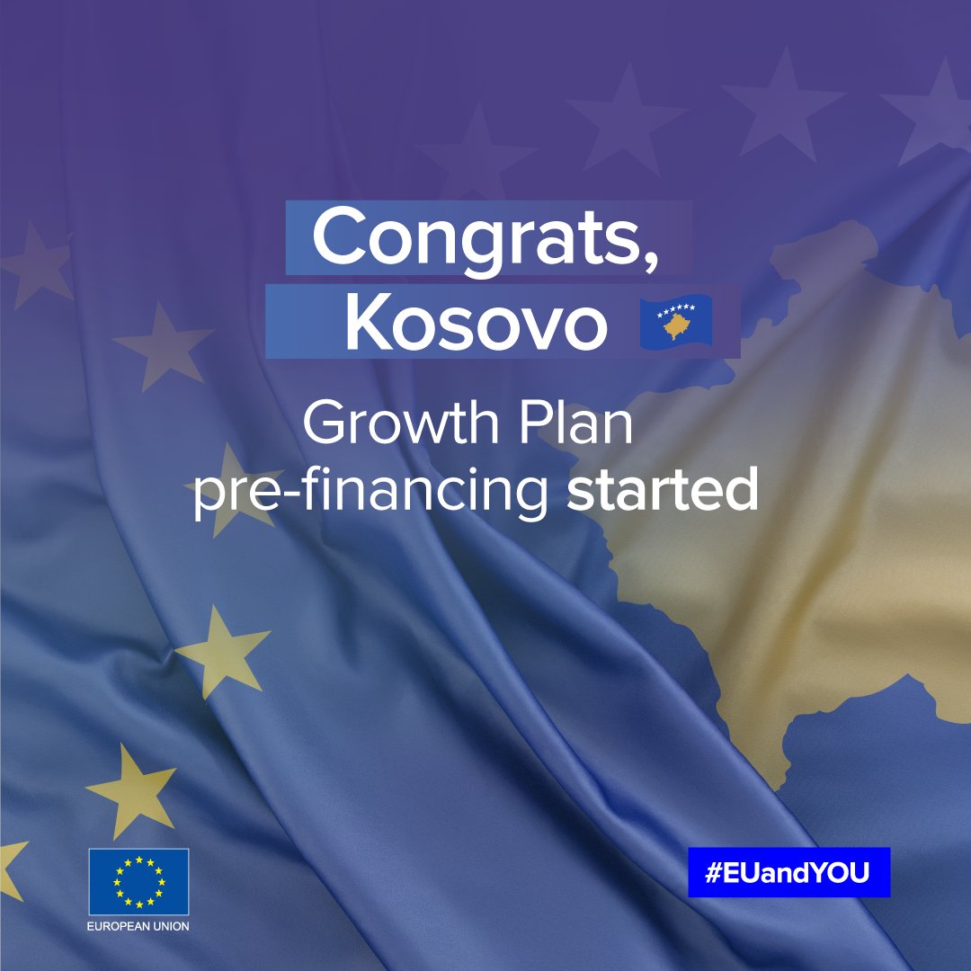 WeBalkans's tweet photo. 🎉 Congratulations, #Kosovo! 🇽🇰

The EU has started transferring €61.8 million in Growth Plan pre financing, the first step in support available for Kosovo through 2027 and a boost for reforms and key projects.

Read more 👉 https://t.co/bfXFUbZtOi
#WeBalkans #WesternBalkans https://t.co/9F5eBheY30
