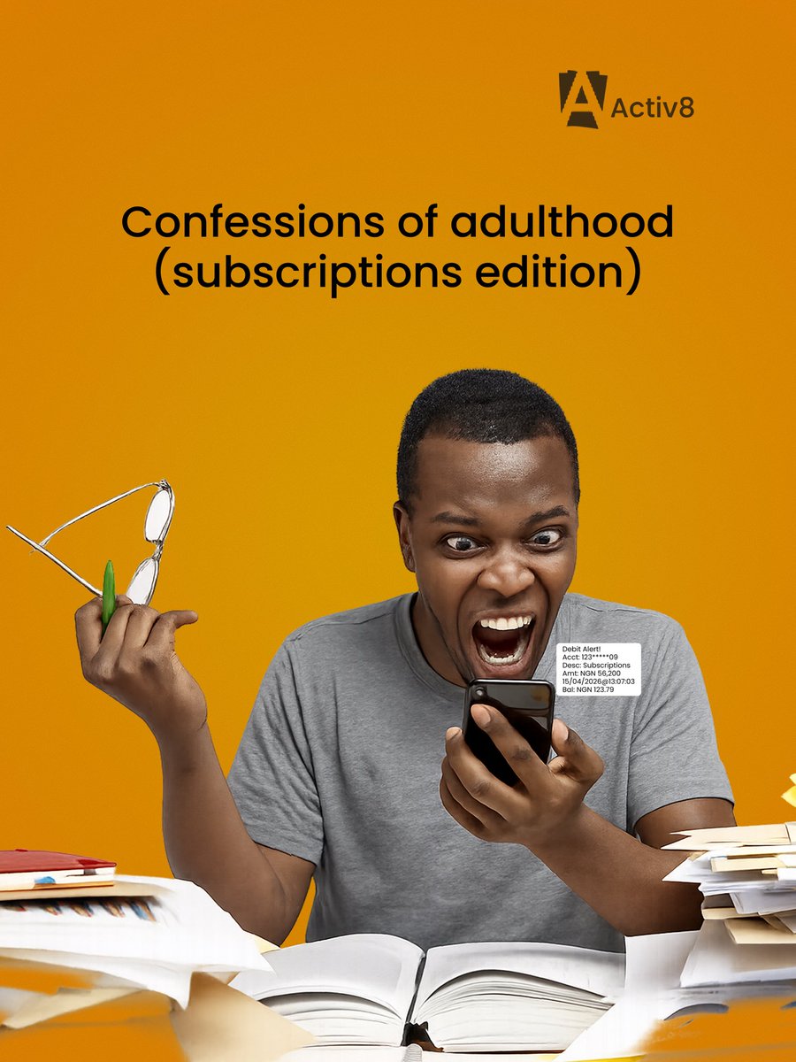 activ8_it's tweet photo. Adulting is just managing bills, ignoring debit alerts and pretending everything is under control but we’ve got you.

From just N6,000, you get access to all of your favorite apps on activ8.

Click the link in bio to get started!

#activ8 #activ8youreveryday #sharedsubscription https://t.co/5QKEH5DHGa