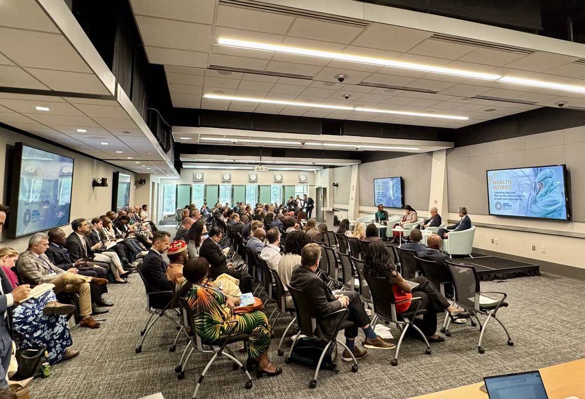 DCP_Haddadi's tweet photo. Continuing Day 4 at the @WorldBankGroup Spring Meetings, we emphasised that Africa carries nearly 25% of the global disease burden, yet produces less than 1% of the vaccines it uses. 

Africa has set a clear objective to produce 60% of its essential health products locally by 2040.  

Delivering this will require coordinated regional value chains, underpinned by policy coherence, aligned investment, and stronger collaboration across Regional Economic Communities (#REC’s) to build competitive pharmaceutical manufacturing systems. 

This is how we move from fragmented efforts to scaled production, anchored in Africa’s integration agenda.

#AU #WB #SpringMeetings