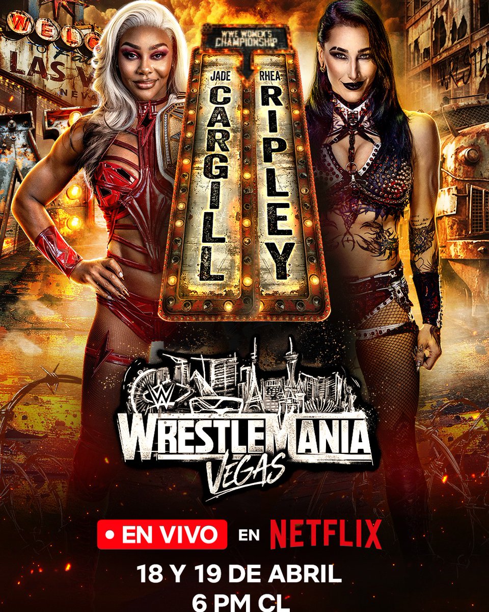 NetflixLAT's tweet photo. Llega una nueva edición del evento de entretenimiento deportivo más importante: WrestleMania Las Vegas. Míralo en vivo este 18 y 19 de abril a las 6 PM CL.