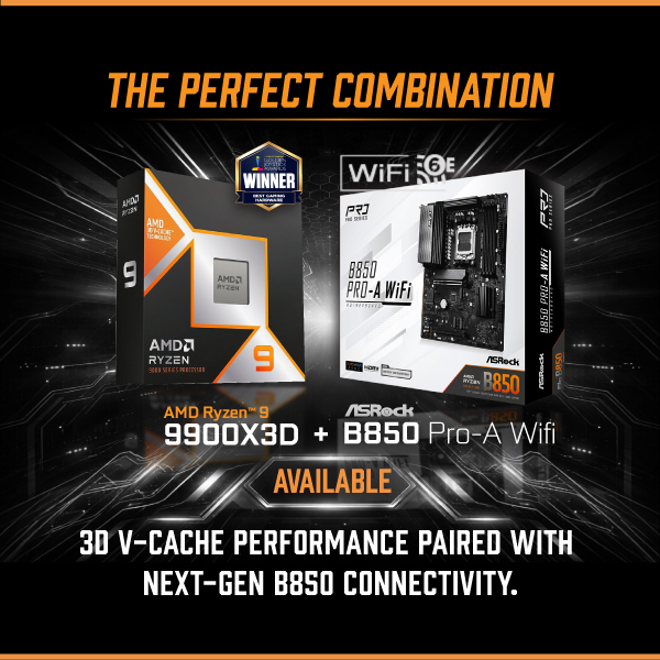 MICMiamiLLC's tweet photo. The AMD Ryzen™ 9 9900X3D paired with the ASRock B850 Pro‑A WiFi delivers next‑gen performance with 3D V‑Cache power and B850 connectivity, built for demanding workloads, gaming, and high‑performance builds. In stock now at @MICMiamiLLC: https://t.co/pHf3VU0hef https://t.co/k9obWmUeaH