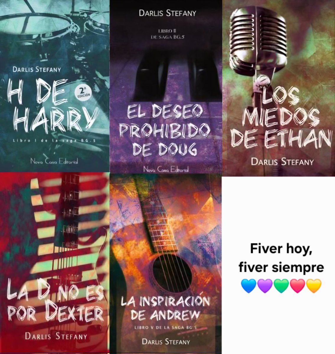Te amo saga que trata sobre una banda de música; cada libro principal cuenta la historia de un integrante y explora su vida, romances, pasiones y tristezas; además muestra la bonita conexión que hay entre ellos y como son una familia 💙💜💚❤️💛