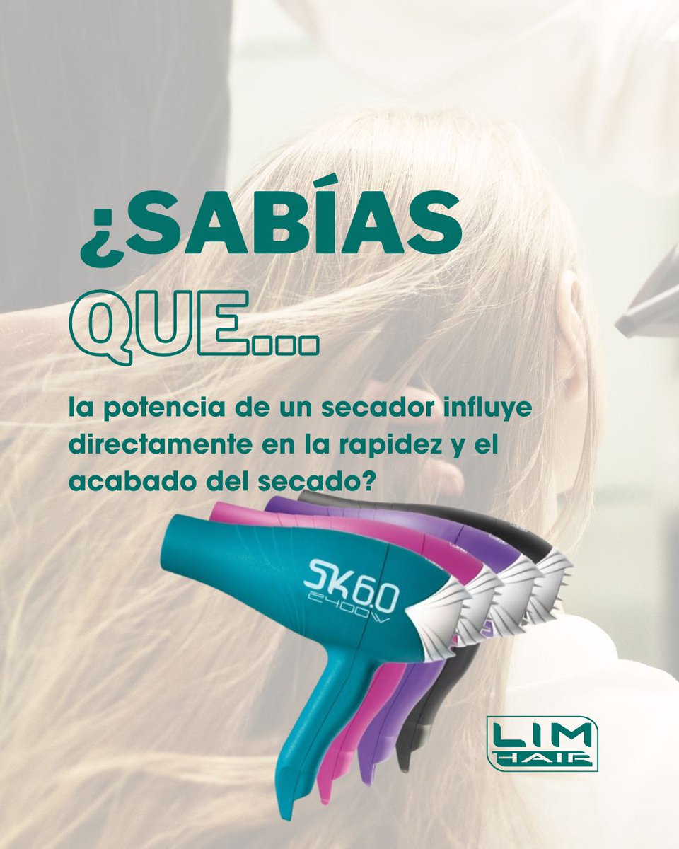 LimHair's tweet photo. ¿Sabías que…
la potencia de un secador influye en la rapidez y el acabado?
El SK 6000 Tourmaline ofrece máxima potencia para un secado más rápido, uniforme y profesional. ✨
#LIMHAIR #SabíasQue #AltaPotencia #SecadoProfesional https://t.co/xhF64zaOek