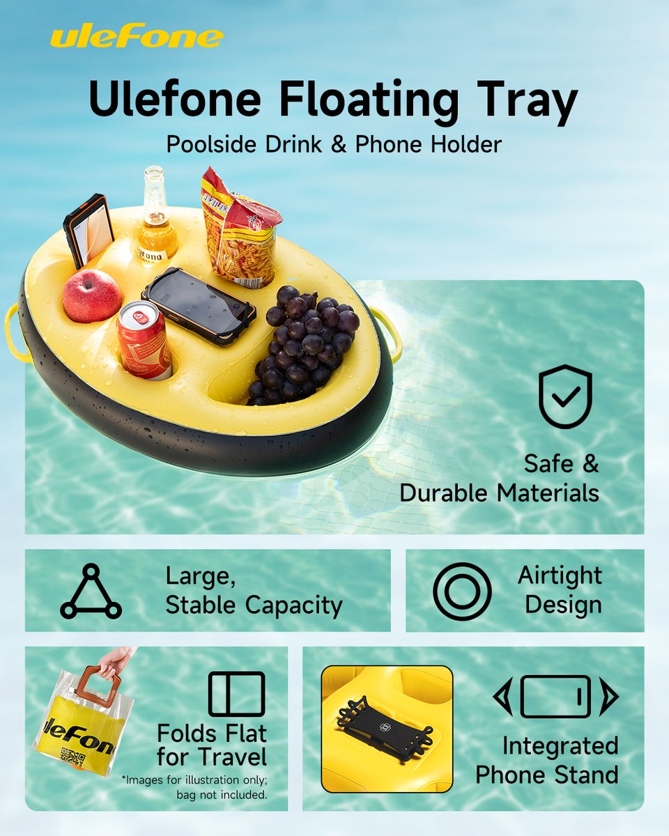 UlefoneMobile's tweet photo. Learn your phone-ready poolside companion #UlefoneFloatingTrayโs main specs at one glance๐
Learn more: https://t.co/XPZ0AdOCdF
#Ulefone #FloatingTray https://t.co/qbscD27I3a