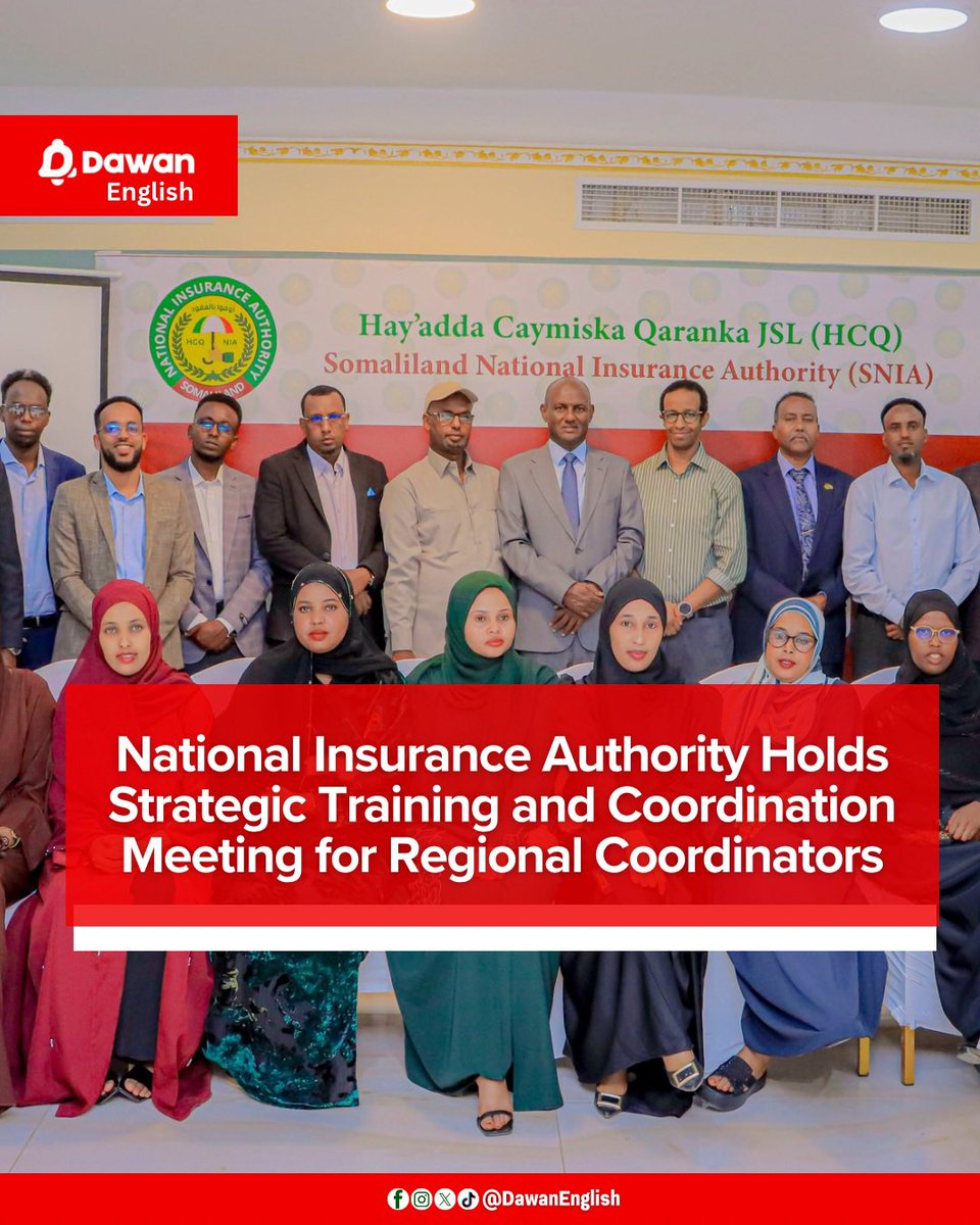 DawanEnglish's tweet photo. The National Insurance Authority (HCQ) held a strategic meeting for Regional Coordinators, strengthening capacity and coordination to support a unified nationwide insurance rollout. Led by Chairman Ahmed Hirsi Duale, discussions aligned with the 2026 Work Plan. https://t.co/wAstkDjc5g