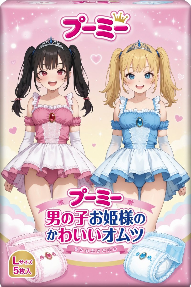 shinonomebreak's tweet image. #AIart #Grok3 

オムツパッケージ風イラスト
お姫様オムツ