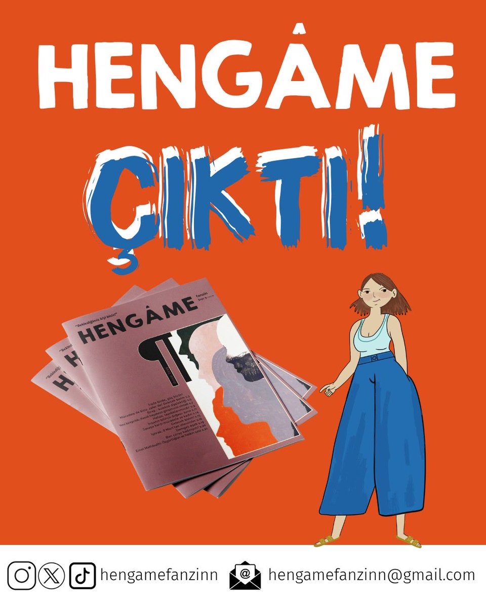 Hengamefanzinn's tweet photo. 📬Hengâme Sayı 9 Çıktı!

8 Mart’ta Clara Zetkin’in “İrade bende! Güç bende! Ben mücadeleyim ve zaferim! Gelecek bana ait!” sözlerini uyarlayarak pankartımıza taşımıştık. 

Mücadele dosya konulu sayımızın ardından, bu gücü ve iradeyi, mücadeleyi ve zaferi bağrında taşıyan “birey”i incelemeye, yeni dosya konumuz olarak belirlemeye karar verdik. Bugün tarihte bireyin rolünü, özneliğin anlamını tartışmanın önemli olduğunu düşündük.

Fanzinimize temin noktalarından, bio'da yer alan web sitesi linkimizden veya bize mesaj atarak ulaşabilirsiniz.
#hengame #fanzin #hengamefanzin