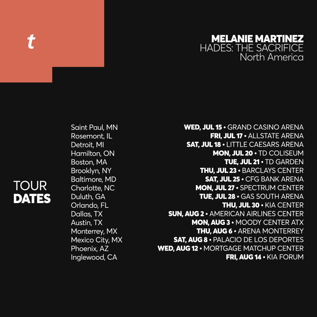 Melanie Martinez is taking HADES on the road with her HADES: THE SACRIFICE tour this summer.

Sign up to join the Artist Presale by Mon, Apr 20th at 11:59PM PT.

Here’s what to know so you’re ready when tickets drop.

🎫 : livemu.sc/melaniemartinez
