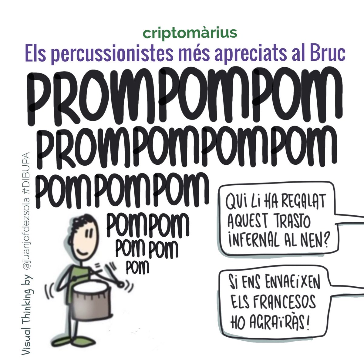 juanjofdezsola's tweet image. La meva resposta-pista #visualthinking al 16è #criptomàrius #tradicionàrius del @mariusserra: “Els percussionistes més apreciats al Bruc" (9 lletres)

(A veure, apreciats, apreciats…😅)