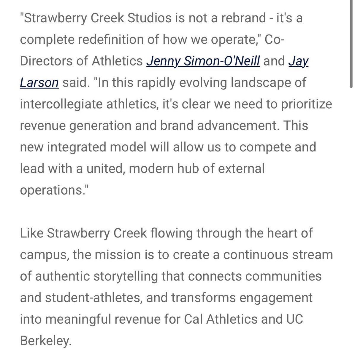 WinterSportsLaw's tweet photo. Cal’s new Strawberry Creek Studios is an acknowledgment of the main purpose of its football program (and athletics as a whole): university marketing. https://t.co/Lo8iopSyoI