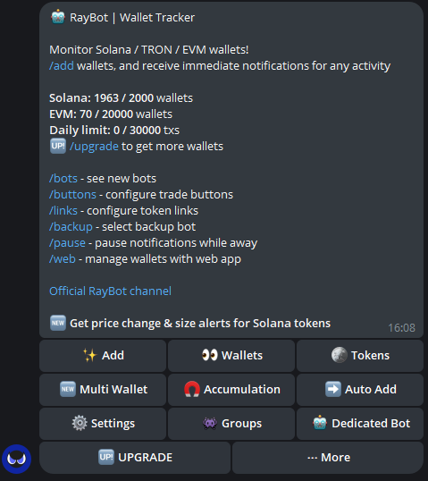 durdenalfa's tweet photo. . @RayBot_sol is an must for everyone who is into wallet tracking imo.

been using it ever since i started, monitoring over 2000 wallets.

anytime a team im tracking is doing a launch or a kol is buying up supply on his sides, i can instantly see it and check it out.

pretty sure most people that know what theyre doing are already using it but its a no brainer tool for everyone who is not.