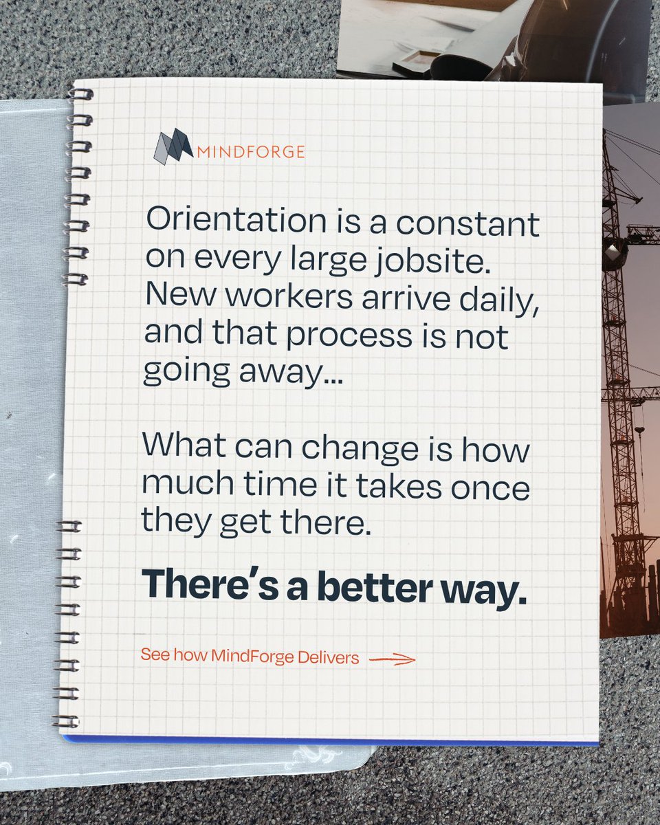 MindForge's tweet photo. Orientation is not going away.
But wasted time can.

MindForge digitizes key parts of orientation before workers arrive so less time is spent in the trailer and more time is spent building.

Book a demo and experience how MindForge can change orientation on your jobsite. https://t.co/GtyVf6pFDj