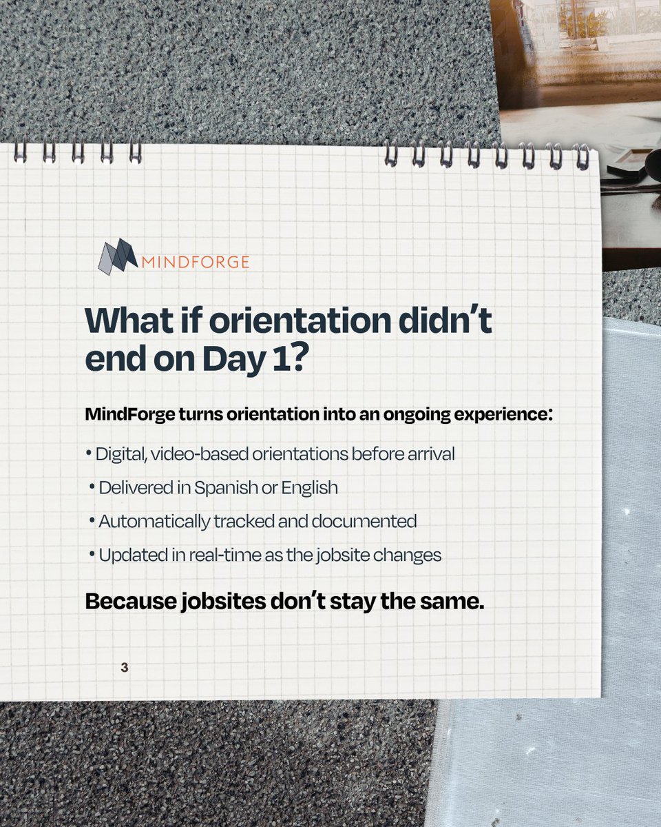 MindForge's tweet photo. Orientation is not going away.
But wasted time can.

MindForge digitizes key parts of orientation before workers arrive so less time is spent in the trailer and more time is spent building.

Book a demo and experience how MindForge can change orientation on your jobsite. https://t.co/GtyVf6pFDj