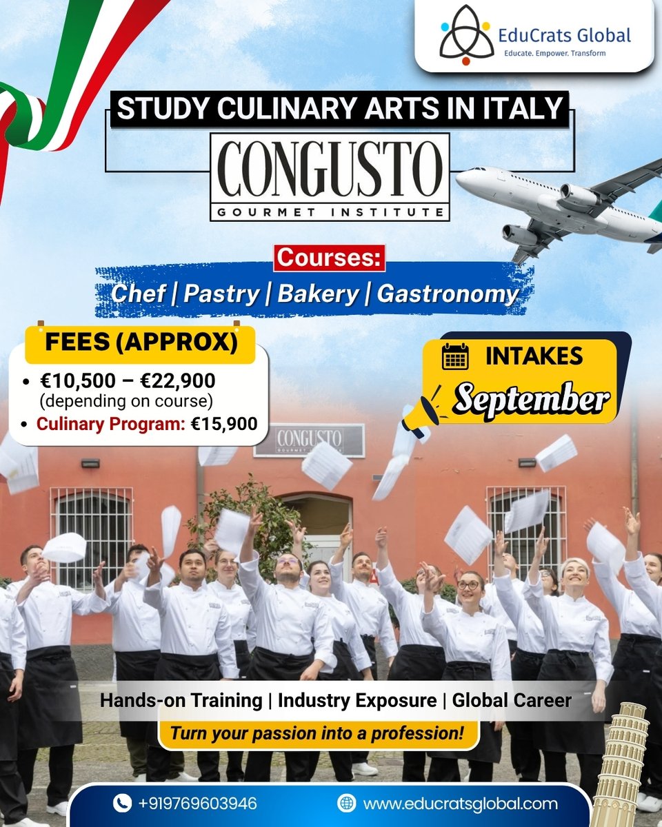 educratsglobal's tweet image. 🎓 Study Culinary Arts in Italy 🇮🇹 at Gourmet Institute S.R.L. (Congusto), Milan

✨ Hands-on training &amp;amp; global career opportunities

📩 Turn your passion into a profession!
..

#StudyInItaly #CulinaryArts #ChefLife #HospitalityCareer #StudyAbroad #InternationalStudents  🇮🇹👨‍🍳✨