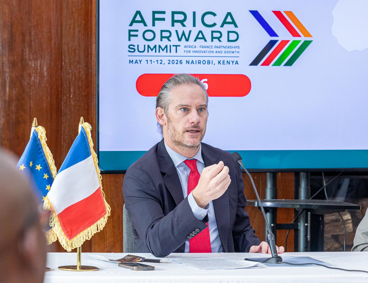 FranceinKenya's tweet photo. Great exchanges today morning with top leadership and members of the @KenyaEditors Guild as well as senior representatives from the fourth estate ahead of the Africa Forward Summit to be held in Nairobi on May 11-12 2026. 🇫🇷🌍🇰🇪

Foreign Affairs PS @SingoeiAKorir, together with Balozi @arnaud_suquet, briefed editors on the vision behind this landmark summit, which will bring together leaders, entrepreneurs, youth, creatives, civil society, and diaspora from across Kenya, Africa, France, and beyond to shape new partnerships for the future.

Discussions highlighted the Summit’s ambition to strengthen investment and deliver concrete solutions to shared challenges; from reforming the international financial architecture to advancing the energy transition ⚡, sustainable agriculture 🌱, artificial intelligence and digital innovation 💻, the blue economy 🌊, green industrialization 🏭 and health 🩺.

📍 On May 11, the University of Nairobi will host the Africa Forward – Inspire & Connect Business Forum, bringing together 1,500+ economic leaders from Africa and France, alongside dedicated events celebrating youth talent, sports 🏃‍♂️ as well as the cultural and creative industries 🎭.

📍 On May 12 , at the Kenyatta International Convention Centre, African Heads of State will join Presidents @WilliamsRuto and @EmmanuelMacron for high-level discussions on development finance, innovation and Africa’s priorities in a rapidly changing world.

🙏 Many thanks to the Kenya Editors Guild President @zubeidahkananu and the Ministry of Foreign and Diaspora Affairs Kenya @ForeignOfficeKE for their continued support and collaboration in engaging the media ahead of this important milestone.

#AfricaForward #AFS2026

@francediplo_EN