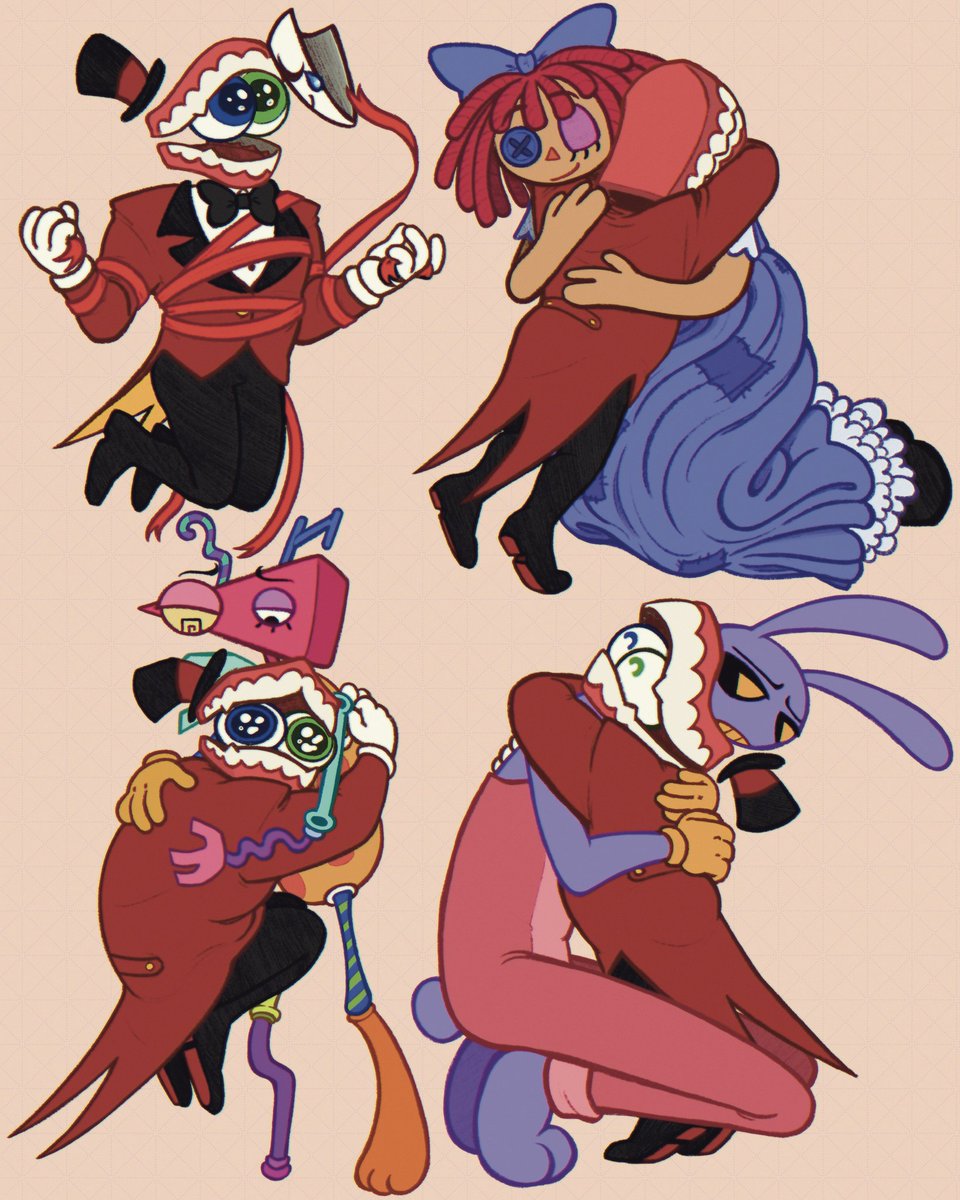 dammajammas's tweet image. what if they all hug and are happy forever 
#tadc #showtime #ribbonfloss #bowtie #chatterbox #bunnyteeth #royalteeth