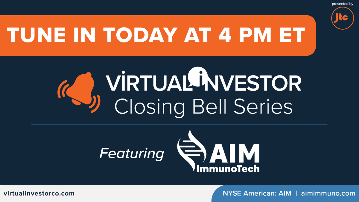 InvestorVirtual's tweet photo. Tune in Today!

$AIM will be featured in the #VirtualInvestor Closing Bell at 4 PM ET.

Don’t miss insights from CEO Tom Equels, plus a live Q&amp;A session.

Register here: https://t.co/rPsCez4GM7 
#CancerResearch #PancreaticCancer #BreastCancer @aimimmuno https://t.co/2YW9VnEK7U