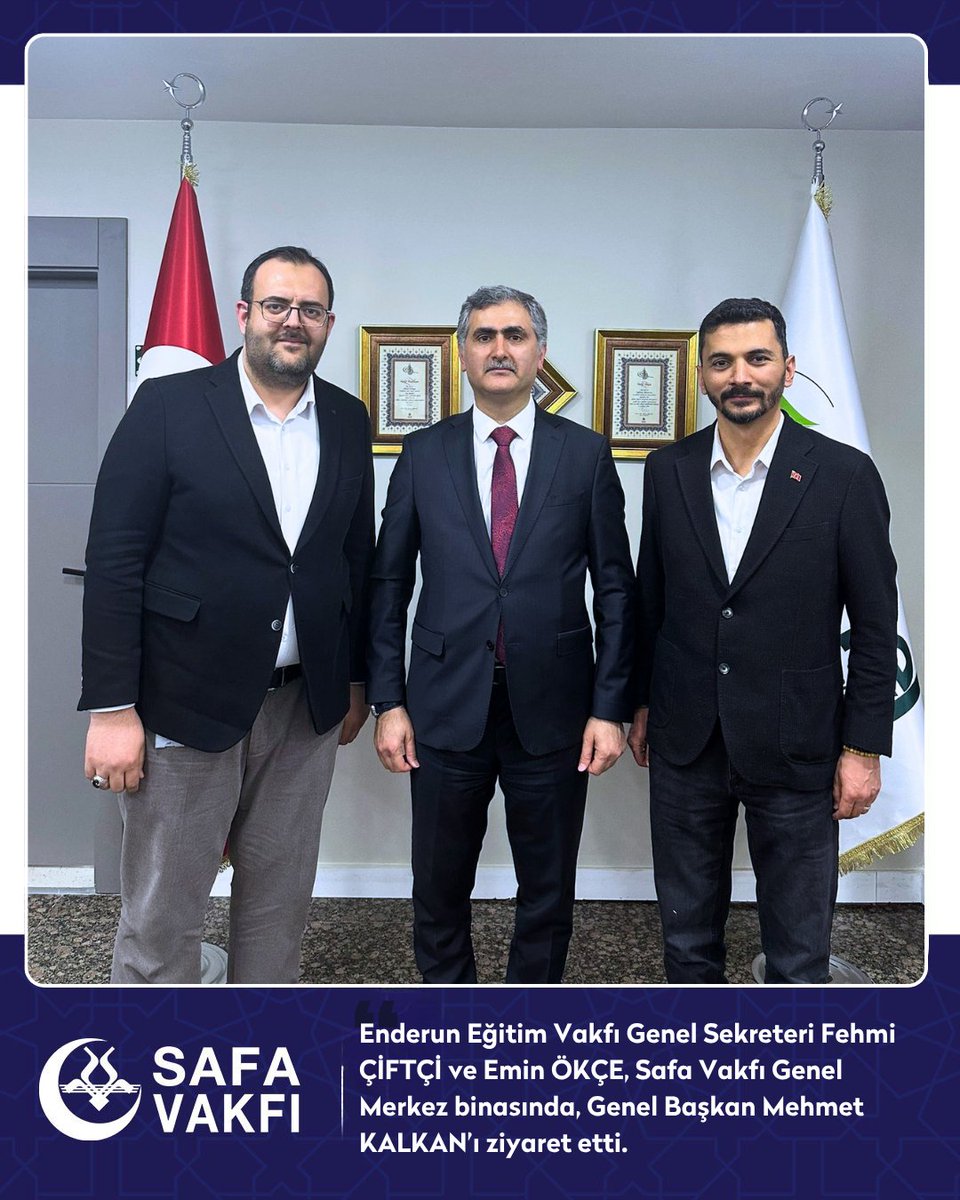 SafaVakfi's tweet photo. Fehmi Çiftçi ve Emin Ökçe, Safa Vakfı Genel Merkezinde Genel Başkan Mehmet Kalkan ile bir araya geldi.

Nazik ziyaretleri için teşekkür eder, iş birliğinin devamını dileriz. 

@enderunankara

#SafaVakfı #Ziyaret https://t.co/2XB2SZxWDG