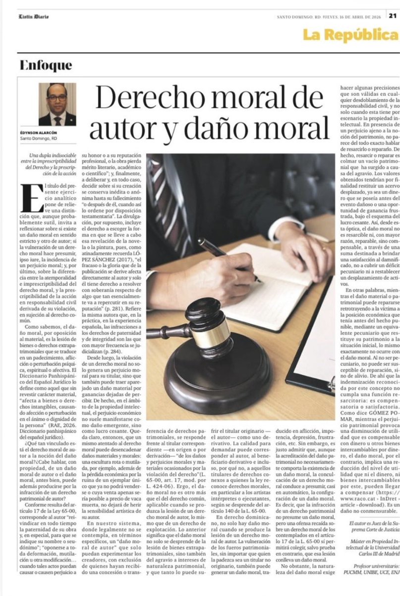 ALARCONPOLANCO's tweet photo. En esta primera de dos —quizás tres— entregas, abordamos el derecho moral de autor y el daño moral, entre la imprescriptibilidad del derecho material y la prescripción de la acción para reivindicarlo en justicia.

https://t.co/8grGZ8RyDV https://t.co/25aUNYuVHQ