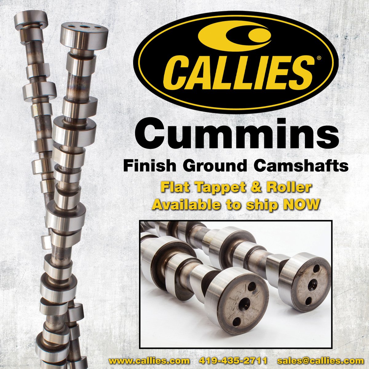 CalliesPerforma's tweet photo. At Callies we don’t just make parts. We engineer them. 
Now available: finish-ground Cummins camshafts
Flat tappet &amp; roller
Manufactured in Fostoria, Ohio, U.S.A.
Precision-built for serious applications.  More details: https://t.co/aaZt5fS3QZ
#DieselTrucks #cummins #MadeInTheUSA https://t.co/kdYqegtl74