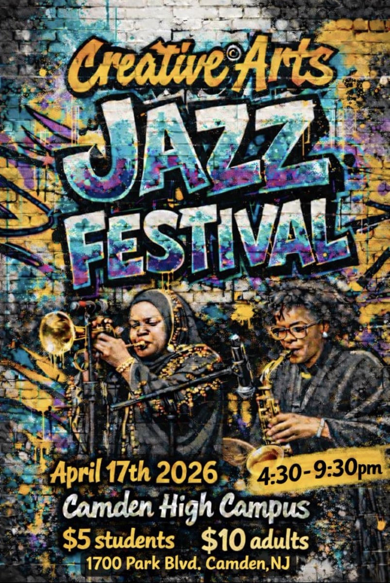 CreativeCMD's tweet photo. 🎷✨Creative Arts Jazz Festival✨ 🎶
April 17th | 4:30PM – 9:30 PM
Camden High Campus
$5 Students | $10 Adults

Come support our talented student musicians! 🎺🔥 https://t.co/6VnyDnMVkE