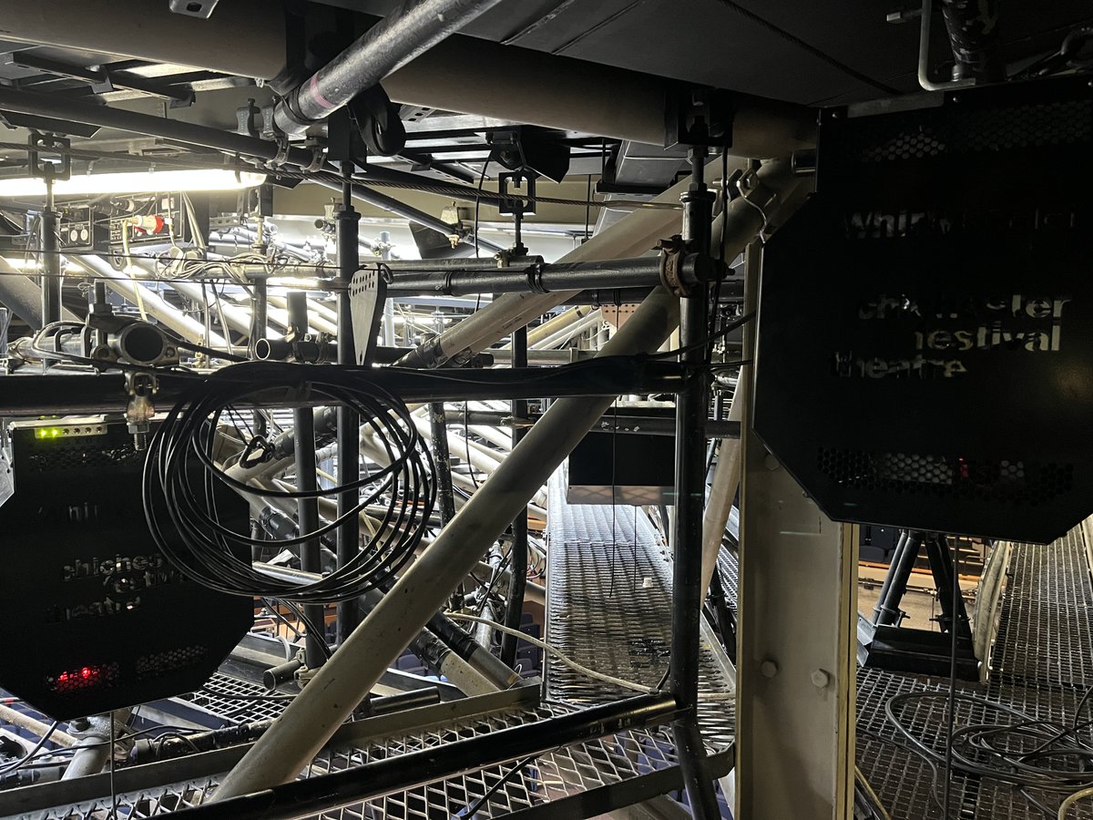 AbsoluteMoCo's tweet photo. Behind the scenes on Magic at Chichester Festival Theatre.  Our team has been on site for the fit up, working alongside CFT's Revolve and Whirly Reeler systems. We've added an extra axis and a Drive [Box] into the mix to control a projected roller cloth.   

#Theatretech https://t.co/NL5dS8R3Dr