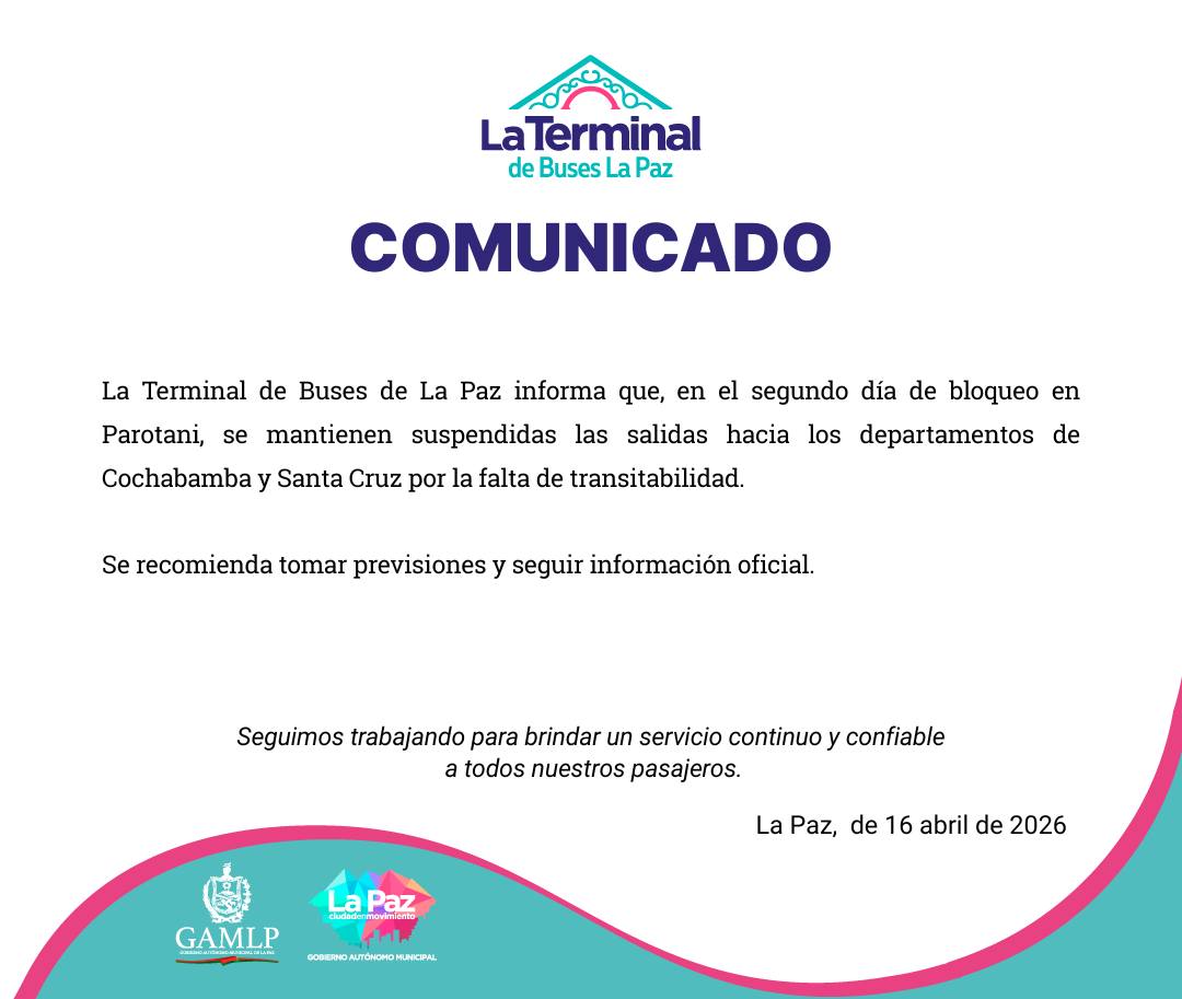 noticiasfides's tweet image. 🔵#GrupoFides | #ANF  La Terminal de Buses de La Paz informa que, en el segundo día de bloqueo en Parotani, se mantienen suspendidas las salidas hacia los departamentos de Cochabamba y Santa Cruz debido a la falta de transitabilidad en la vía.