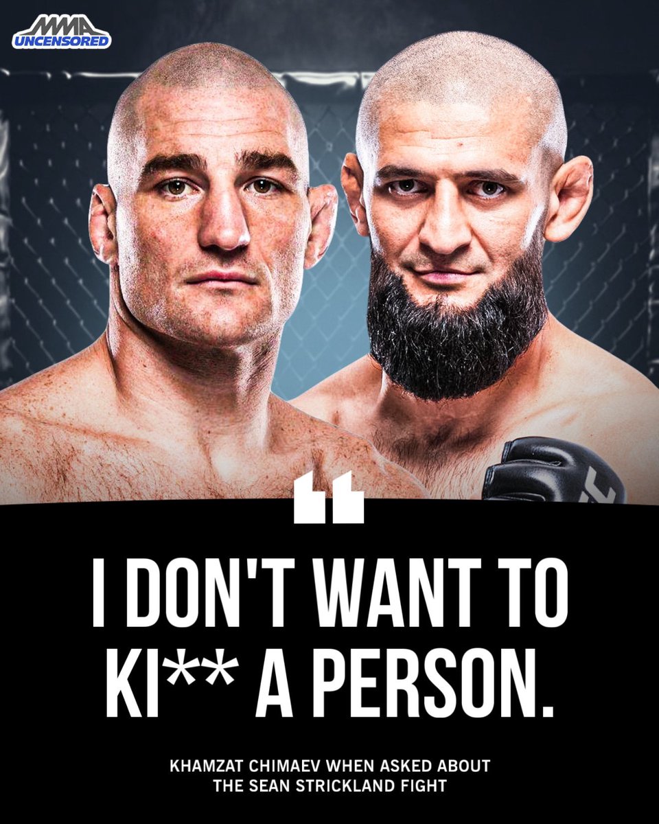 MMAUNCENSORED1's tweet image. Khamzat Chimaev was asked he will let go of a choke vs Sean Strickland: 

“If he dies in the streets he dies. I don’t want to kil* a person. Haram.”

🎥 @KChimaev @AdamZubayraev #UFC #MMA #UFC328