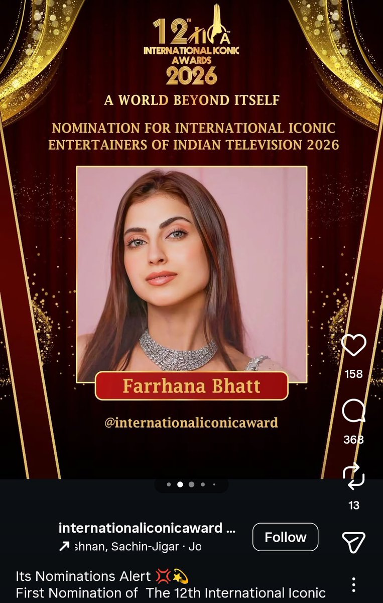 🚨 Nominations Alert 🚨

The first nominations for the 12th International Iconic Awards 2026 are here! 🌟

Hana has been nominated for International Iconic Best Entertainer of India 2026 🏆✨

Let’s show our love and support—go vote for her and make it count! ❤️🔥