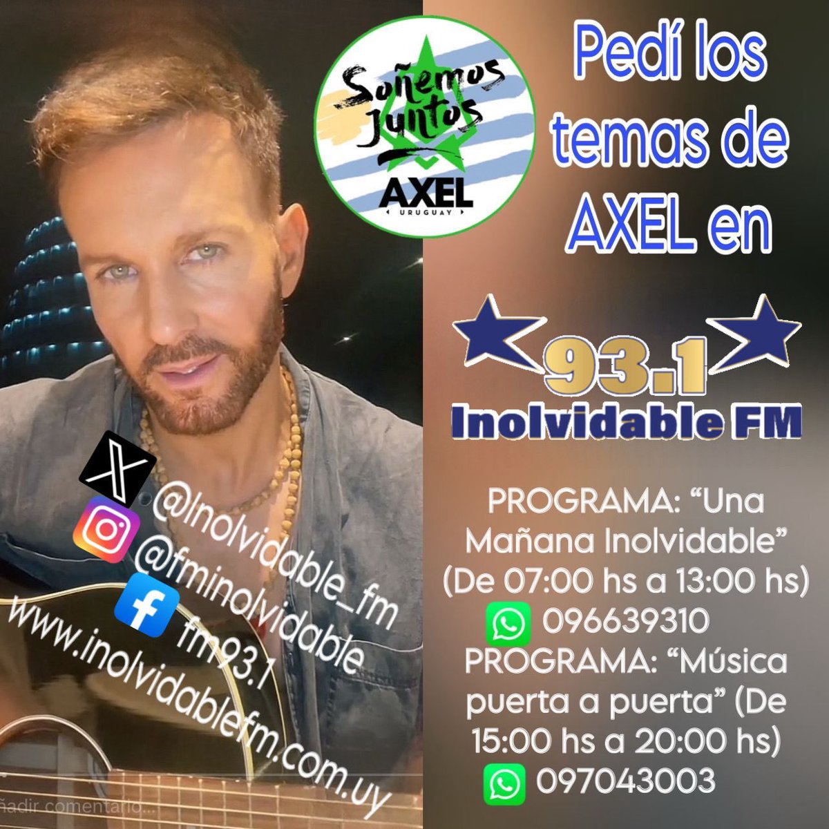 Si querés escuchar los temas mas pedidos de Axel, solicitá el que más te guste en Inolvidable FM

@axeloficial #axel #axeloficial #fminolvidable 

<a href="/fminolvidable/">Inolvidable FM 95.8</a>