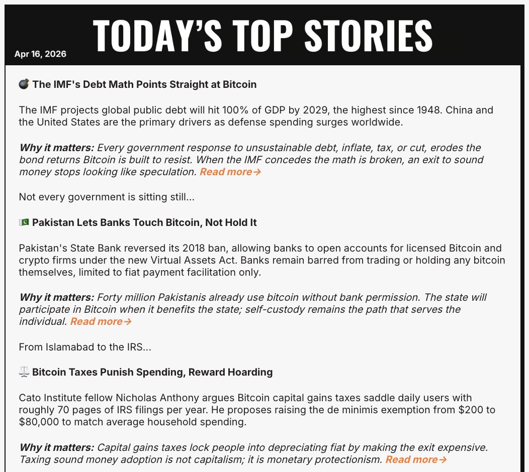 BTCBreakdown's tweet photo. Issue #522 of Your Daily Bitcoin Breakdown newsletter is now live! Check out today’s top stories and a sneak peek at the latest Insights & Analysis section. Full issue available here: https://t.co/GB9LUFCxeV #BitcoinOnly https://t.co/2XwQjIFGds
