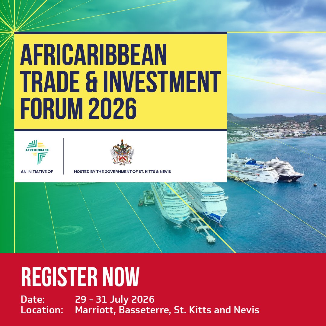 afreximbank's tweet photo. We are excited to announce the Fifth Annual AfriCaribbean Trade and Investment Forum (#ACTIF2026)!

📅 Date: 29-31 July 2026
📍 Venue: Marriott Resort & The Royal Beach Casino, Frigate Bay Basseterre, St. Kitts and Nevis

This year's ACTIF aims to continue to highlight our collective mission to transform historic ties between Africa and the Caribbean into lasting transatlantic economic opportunity.

#ACTIF2026 will bring together heads of government, business leaders, development finance institutions, and diaspora communities for keynote sessions, B2B & B2G meetings, exhibitions, and investment showcases.

Don't miss your place at the table. Register now at https://t.co/lDzbk8QoWS
#ACTIF2026 #GlobalAfrica #TradeAndInvestment #Afreximbank #SharedRootsNewRoutes