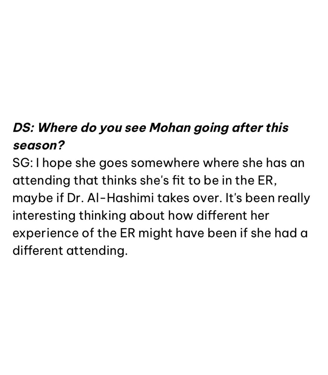 bestofsupriya's tweet photo. “I hope [Samira] goes somewhere where she has an attending that thinks she's fit to be in the ER, maybe if Dr. Al-Hashimi takes over. It's been really interesting thinking about how different her experience of the ER might have been if she had a different attending.” - Supriya https://t.co/9lrXmCIBIw