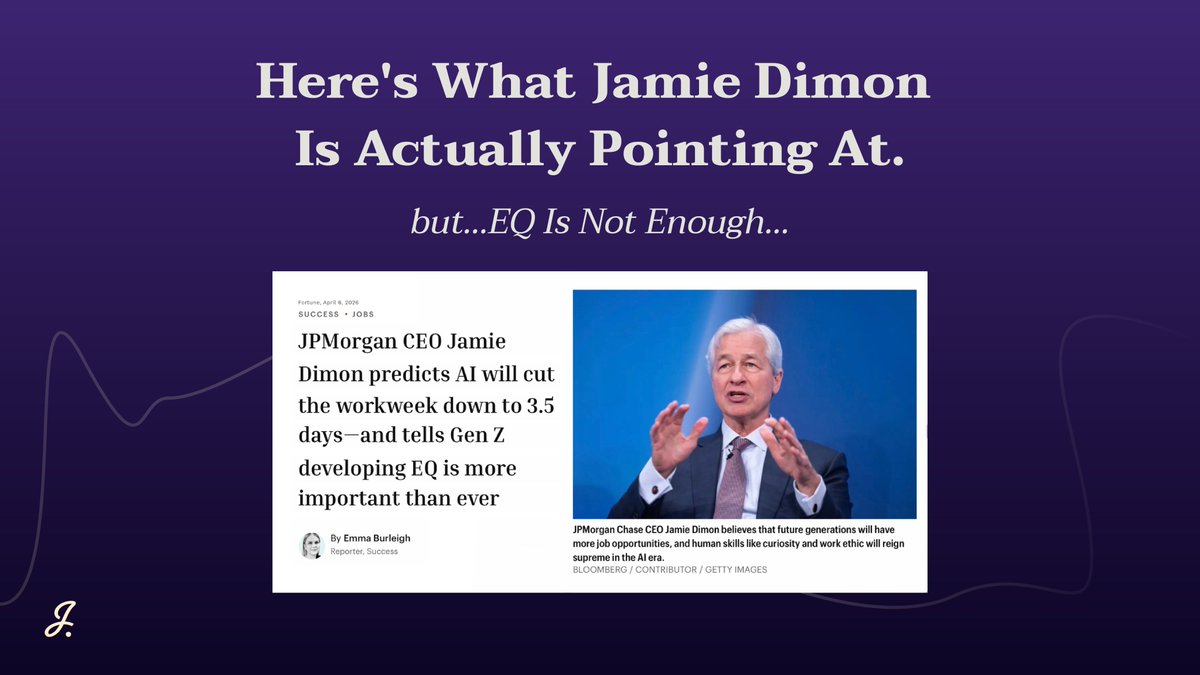 JasminaDenner's tweet photo. EQ was a revelation — in 1995.
Jamie Dimon just told Gen Z to develop it. Brené Brown said we're "not good at being deeply human right now." Both are right. Both are reaching for something they haven't named yet. https://t.co/RgnAz1CH8d