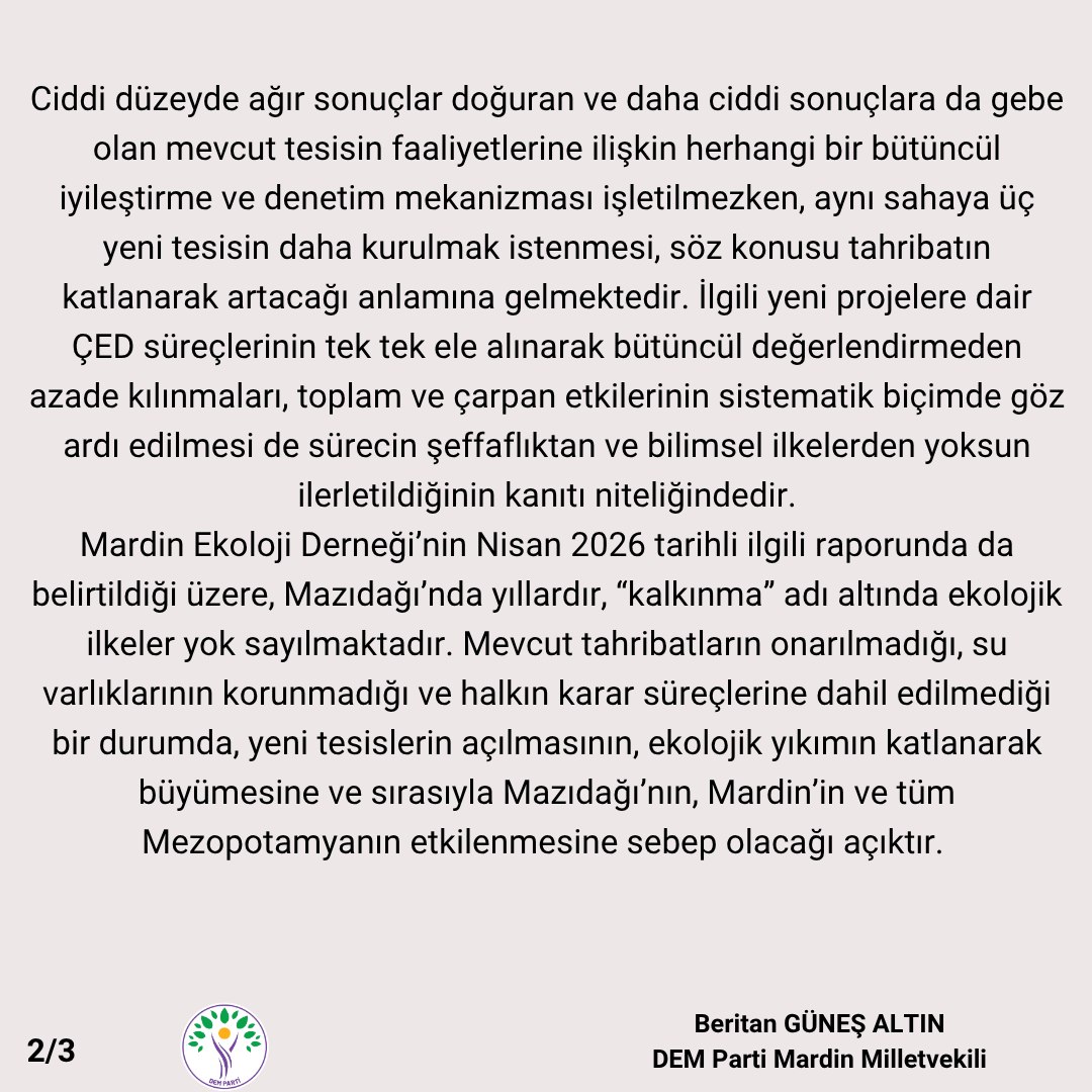 BeritanGns's tweet photo. ETİ Bakır Tesislerinin Mazıdağı'ndaki eko-kırım faaliyetlerini ve halk sağlığına olan etkilerini Çevre, Şehircilik ve İklim Değişikliği; Tarım ve Orman ile Sağlık Bakanlıklarına soruyoruz.

@demmardin
@MardinDbp
@TjaMardin
@DEMekoloji
@ekolojimardin
 @ekolojihareketi
@csbgovtr
@TCTarim
@saglikbakanligi
@murat_kurum
@ibrahimyumakli
@drmemisoglu