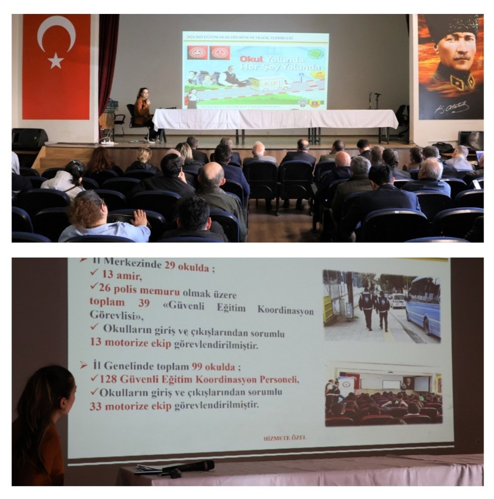 sinopilmem's tweet photo. 📍 Okul Güvenliğinde Ortak Sorumluluk

İl Millî Eğitim Müdürümüz Sayın Osman Cebeci başkanlığında; şube müdürlerimiz ve ilçe millî eğitim müdürlerimizin katılımıyla çevrim içi okul güvenliği toplantısı gerçekleştirildi.

Toplantının ardından Yetenek Atölyesi Konferans Salonu’nda merkez okul müdürlerimizin katılımıyla yüz yüze değerlendirme toplantısı yapılarak, okul güvenliğine yönelik uygulamalar kapsamlı şekilde ele alındı.

👮‍♂️ Programda, Terörle Mücadele Şube Müdür Vekili Komiser Alper Uykun tarafından terörle mücadele kapsamında bilgilendirme yapılırken; Çocuk Şube Müdür Vekili Başkomiser Kadriye Güler tarafından eğitim ortamlarında güvenlik tedbirlerine ilişkin sunum gerçekleştirildi.

🔍 Okul güvenliğinin tüm paydaşların iş birliğiyle güçlendiği bu buluşmada, öğrencilerimizin daha güvenli ortamlarda eğitim almasına yönelik önemli değerlendirmelerde bulunuldu.

#OkulGüvenliği
#EğitimdeGüven
#GüvenliGelecek
👇
@tcmeb 
@Yusuf__Tekin 
@TCSinopValiligi 
@EmniyetSinop
@OsmanCebeci