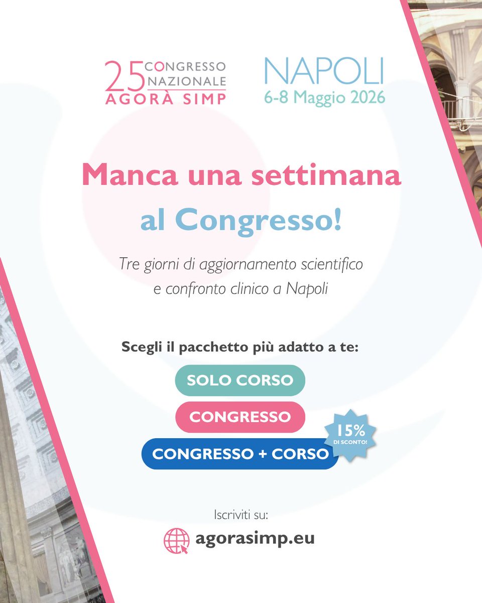 SIMPerinatale's tweet photo. 📢 Ci siamo quasi. Preparati ad #AgoraSIMP 2026.

Tra pochi giorni #Napoli ospita il congresso più importante di #MedicinaPerinatale in Italia.

🎟️ https://t.co/cD5dUI5Lpg

#Gravidanza #Ostetricia #Ginecologia #Neonatologia #Perinatologia #SaluteDellaDonna #CongressoECM https://t.co/41D1CLs8M3
