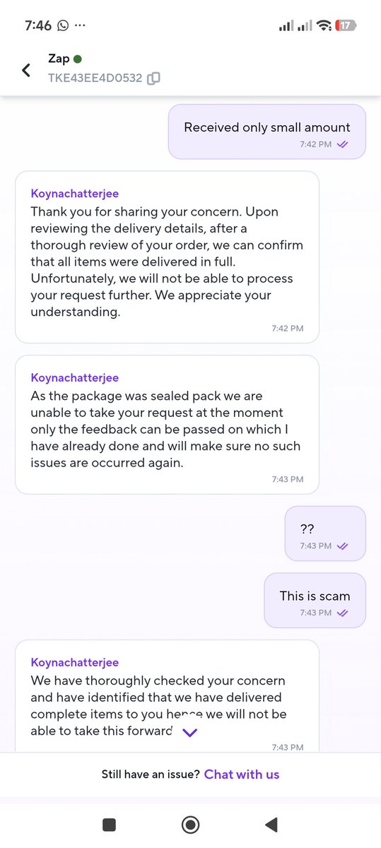 itsanshuman's tweet image. Paid for 500 ml Chas from @ZeptoNow Cafe — got only 250 ml. Support refused to help, closed the ticket without any resolution. Order ID: TKE43EE4D0532 Unacceptable. @zeptocares fix this! [Attach screenshots] #ZeptoScam #BadService