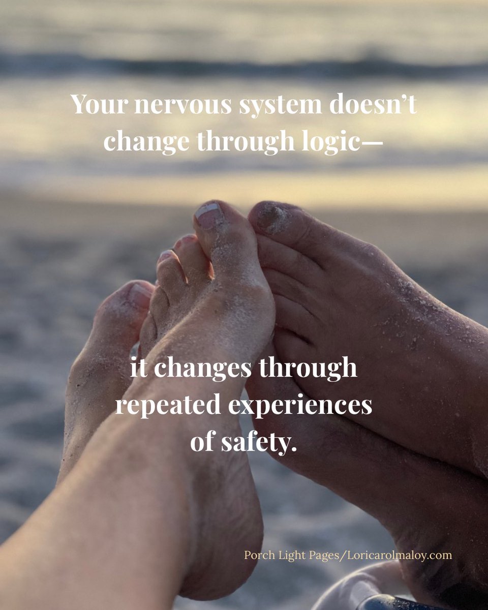 Loricarolmaloy's tweet image. You can’t think your way into feeling safe—

your body has to learn it over time.

#CounselorInsight #NervousSystem #PorchLightPages #HealthyRelationships