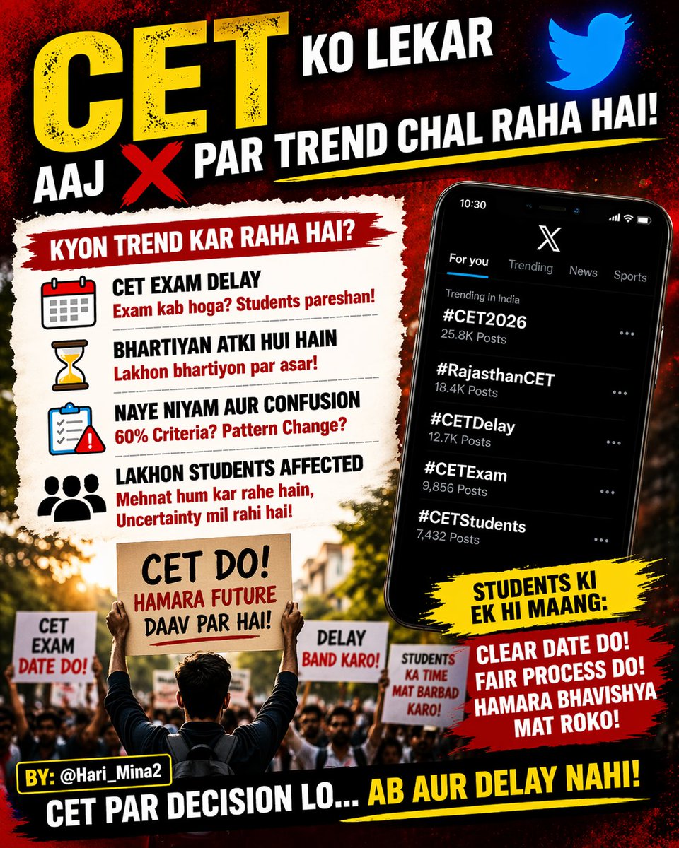 चलो बेरोजगारों के हित में साथ दीजिए 
<a href="/alokrajRSSB/">Alok Raj</a> 
#CET_Notification_जारी_करो 
#CET_Notification_जारी_करो 
ज्यादा से ज्यादा रिट्वीट कीजिए