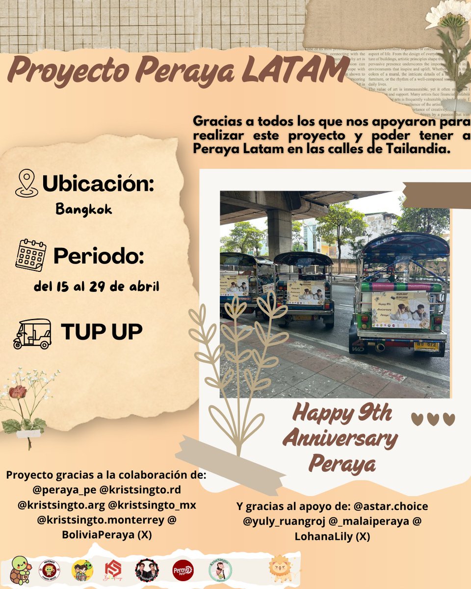 KristSingtoRD's tweet photo. 【TUKTUK PROJECT: 9th Anniversary PERAYA 】🛺💨

Peraya de latam les envia un poco de nuestro amor a traves de este proyecto @kristtps @stjinx_maya

🛺 TuKTuk: 3
📍LOCATION: Bangkok
⏰ PERIOD: Apr 15-Apr 29 
👀 If you spot them, take pics &amp; tag 
#419Anniversary2026 
#KristSingto https://t.co/Ik994Y3USH