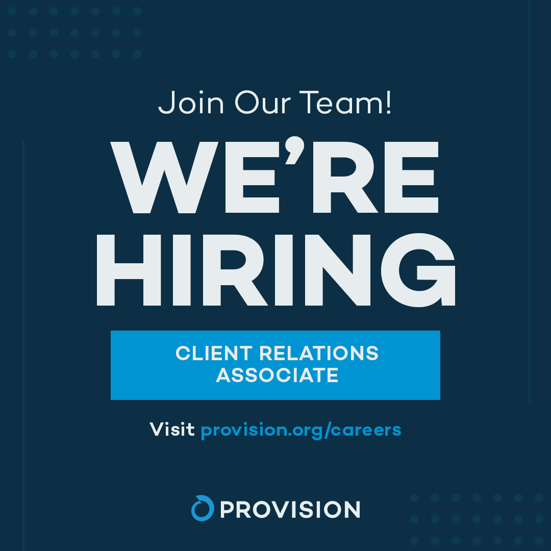 🌟 WE’RE HIRING! 🌟
Join the Provision team as a Client Relations Associate!

If you’re relational, organized, and passionate about serving others with excellence, we’d love to hear from you. This role helps support our development teams (Trust/Planned Giving and Ministry Impact)