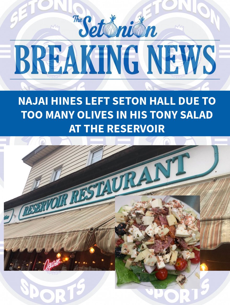 TheSetonion's tweet photo. UPDATE: Najai Hines reportedly received too many olives in his Tony Salad at the Reservoir Restaurant in South Orange last week. Danny Hurley immediately informed Hines that this would not be an issue in Storrs. Hines is now a Husky. #Hallin https://t.co/WNesF0VhJ3