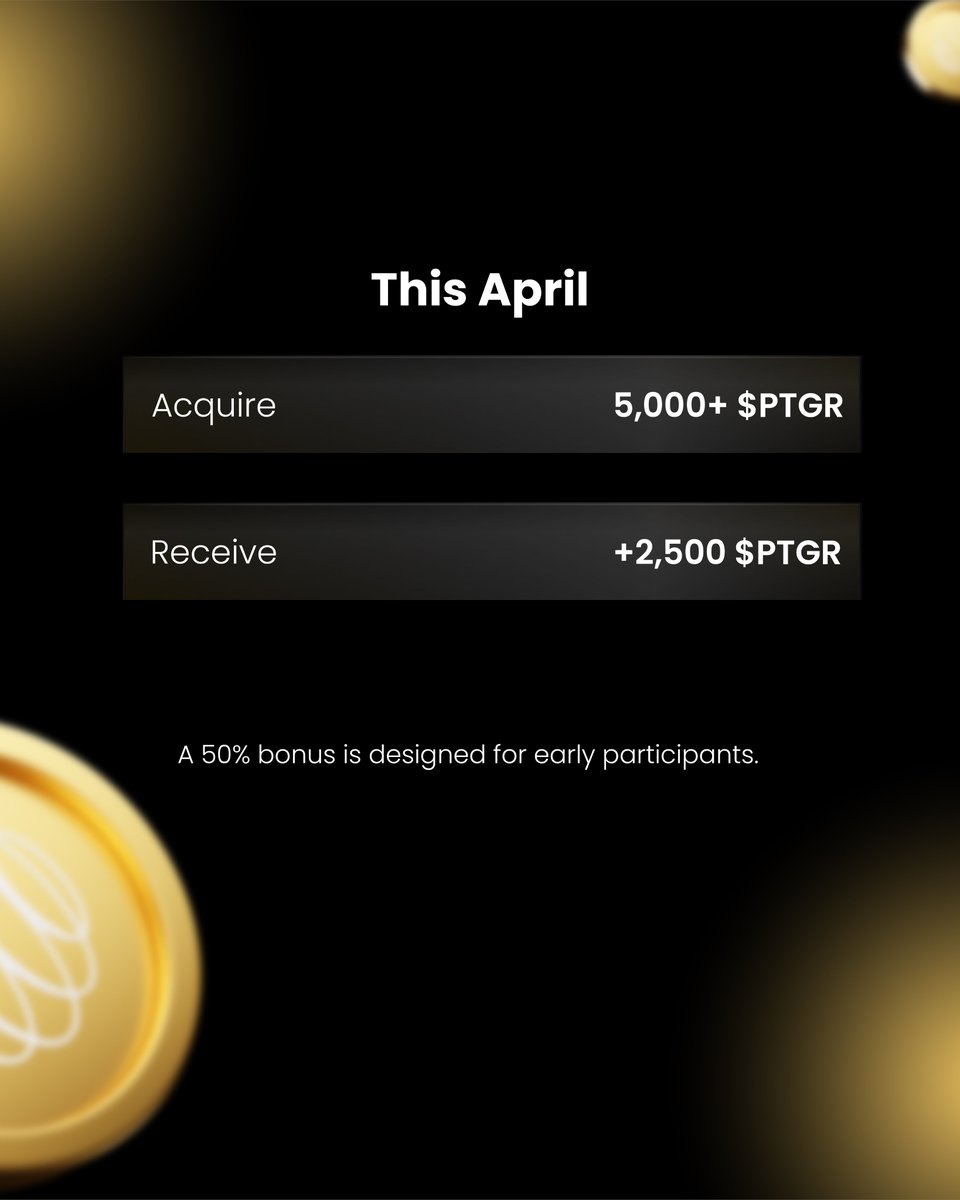 ptgrtoken's tweet image. An incentive for early participants!
🔗ptgr.io
#PTGR #Token #Announcement