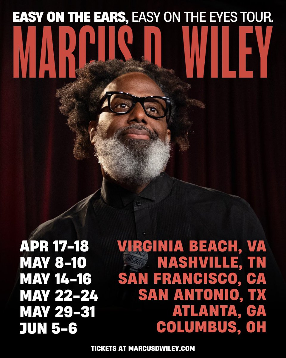 MarcusDWiley's tweet photo. Y’all are showing up!! Catch me at these upcoming shows! Tickets at https://t.co/H877S3gGhu
 
UPCOMING SHOWS:
Apr 17-18: Virginia Beach, VA
May 8-10: Nashville, TN
May 14-16: San Francisco CA
May 22-24: San Antonio, TX
May 29-31: Atlanta, GA
June 5–6: Columbus, OH https://t.co/GAR1ZB6JHp