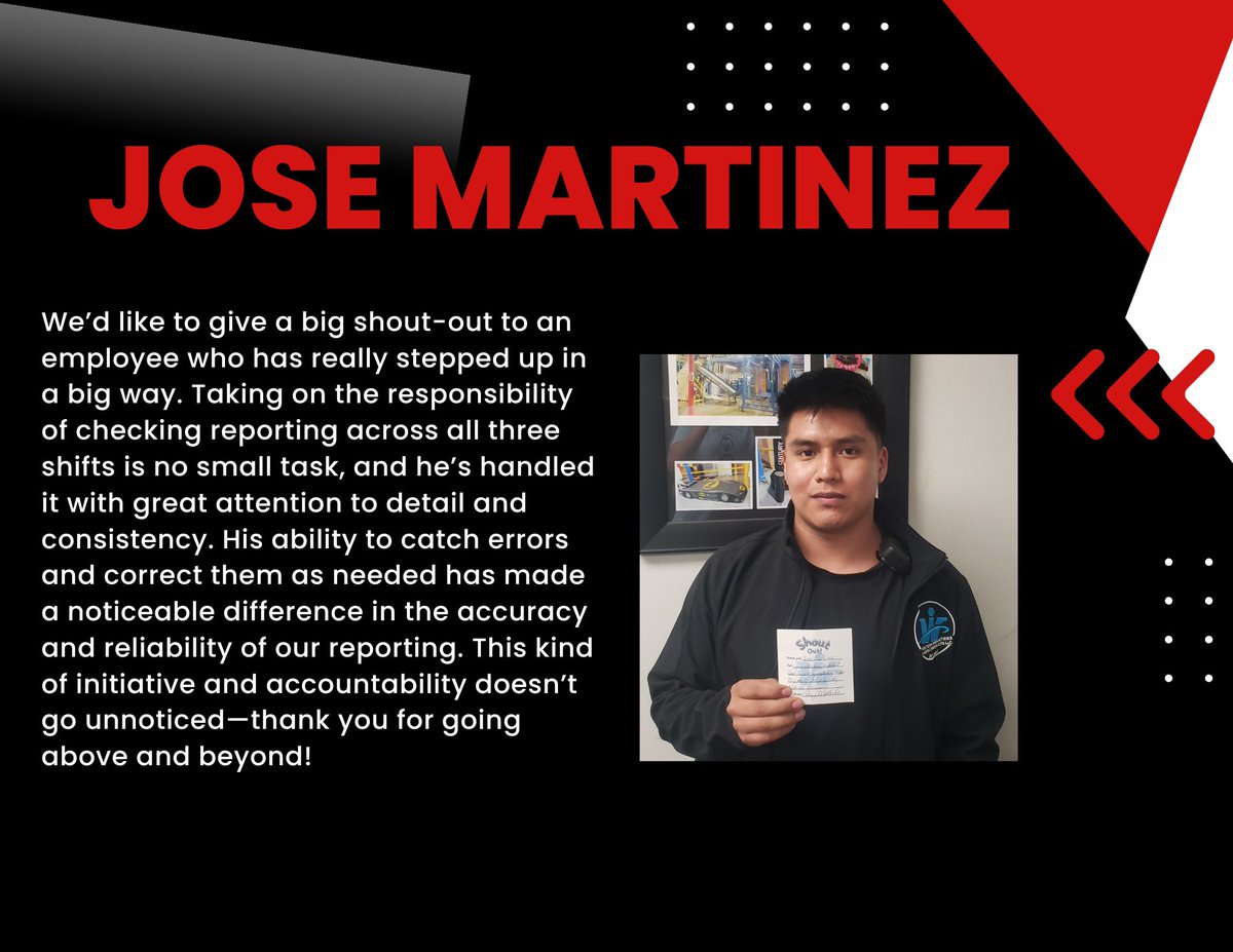 Western_IND's tweet photo. A well-deserved shoutout from our Senior Supply Chain Manager, Amy Mattocks, recognizing someone whose effort doesn’t go unnoticed. 
Jose, we appreciate you—and we’re glad you’re part of the #WesternTeam as one of our 3rd Shift Production Leads. Take a second to congratulate him! https://t.co/MiOkNDiXpo