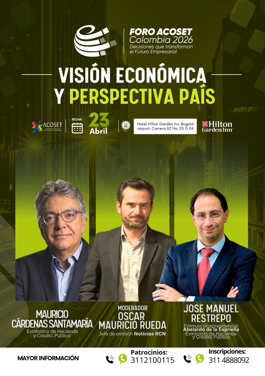 #ForoNacionalAcoset2026 En un momento clave para el país, donde cada decisión económica marca el rumbo empresarial. 

Nos acompañan:

Mauricio Cárdenas Santamaría, exministro de Hacienda
José Manuel Restrepo, exministro de Hacienda

Modera: Óscar Mauricio Rueda, Noticias RCN