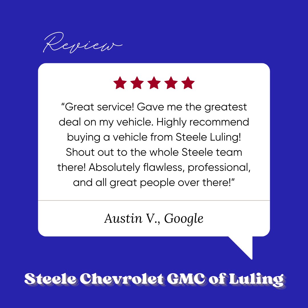 LulingChevrolet's tweet photo. Austin, thank you for your amazing feedback! We’re thrilled to hear you received a great deal and had such a positive experience with our team. Your recommendation means a lot to us, and we truly appreciate the shoutout. https://t.co/aa1DxpKveB