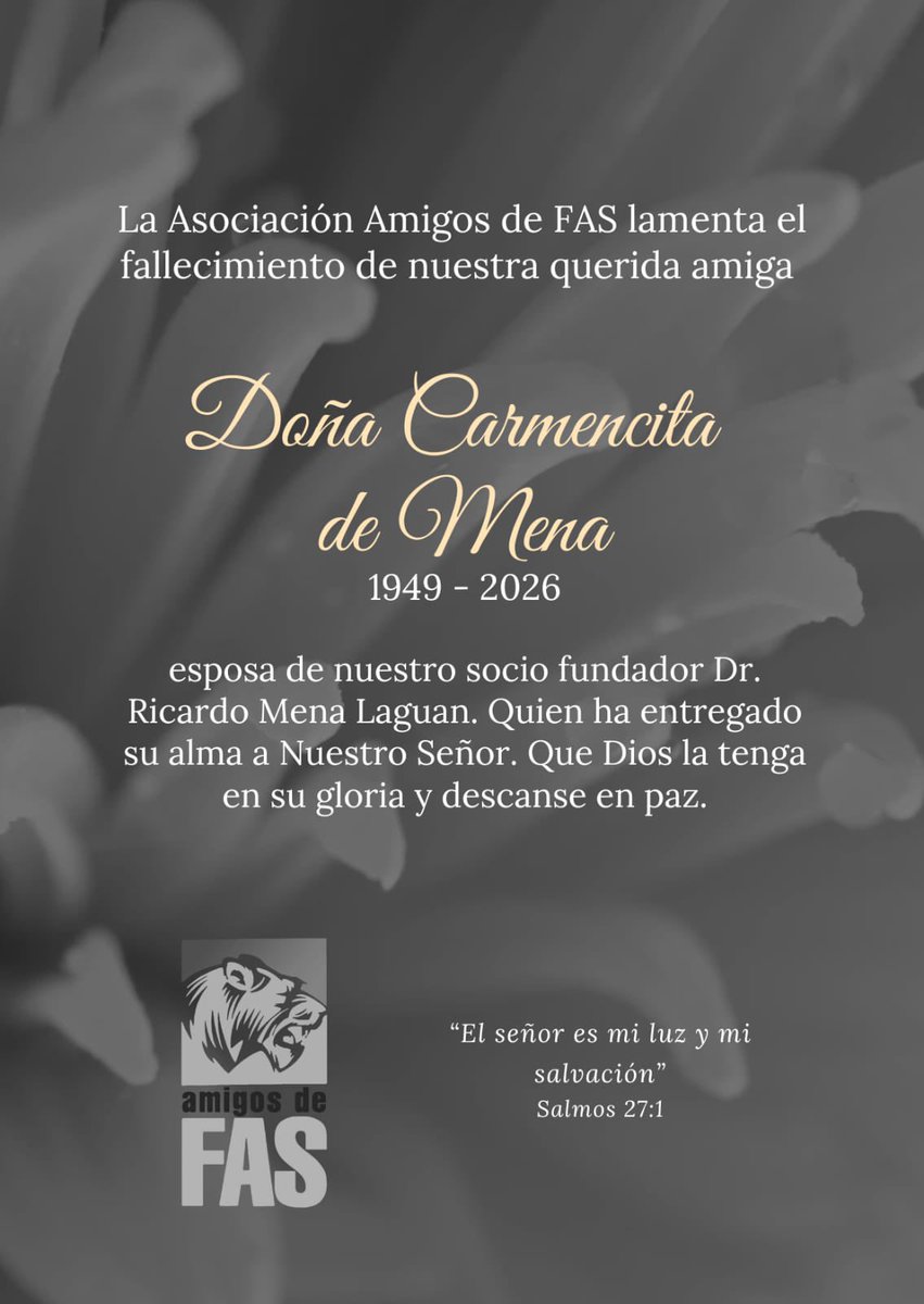 Nuestro abrazo de condolencia a nuestro miembro fundador Dr Ricardo Mena Laguan y su apreciable familia: